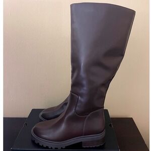 Old Navy Womens Tall Lug Sole Boots Faux Leather Side Zip Size 6.5 Knee High